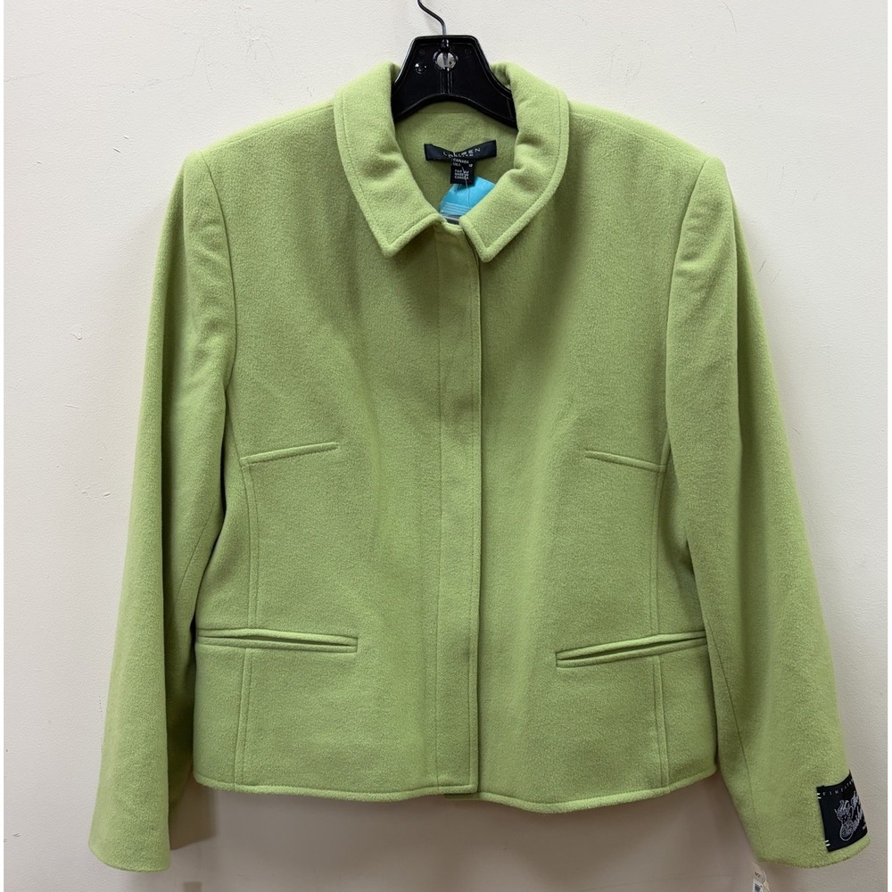 Louben Wool Cashmere Coat Women 12P Green Short Petite Italian Fabric NWT